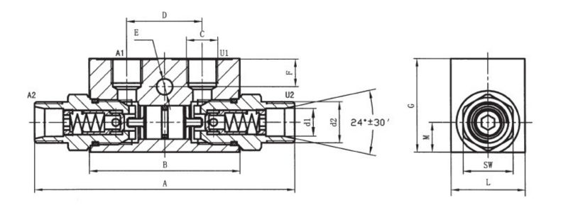 DPOCV male thread hydraulic double pilot operated check valves